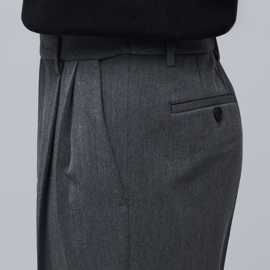 [Cooltandard] Heavyweight Brushed Real Wide Hidden Banding Slacks [Medium Gray]