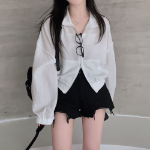 Винтажные джинсовые шорты с потертостями Mitsu, A-силуэт, высокая посадка