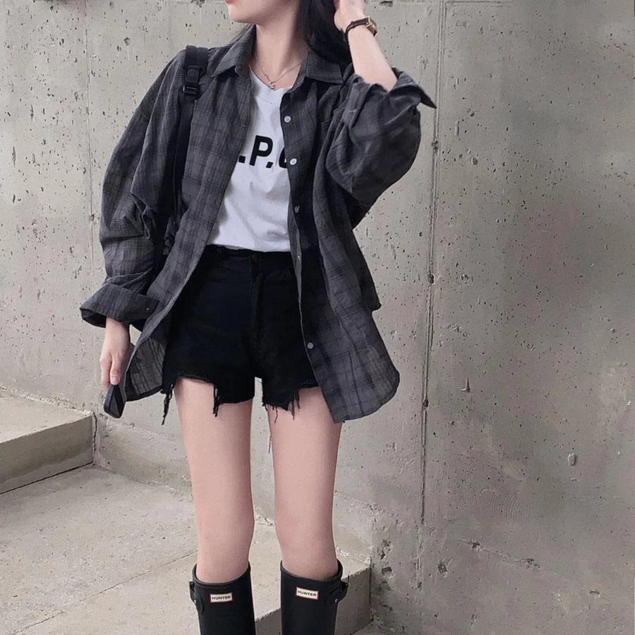 Винтажные джинсовые шорты с потертостями Mitsu, A-силуэт, высокая посадка