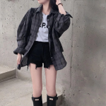 Винтажные джинсовые шорты с потертостями Mitsu, A-силуэт, высокая посадка