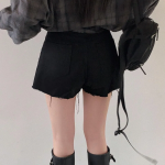 Винтажные джинсовые шорты с потертостями Mitsu, A-силуэт, высокая посадка