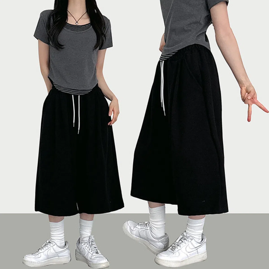 Унисекс бермуды 7/8 с защипами, широкий крой, спортивный стиль