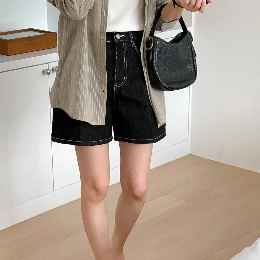 Джинсовые шорты из невыцветающего сырого денима Koov