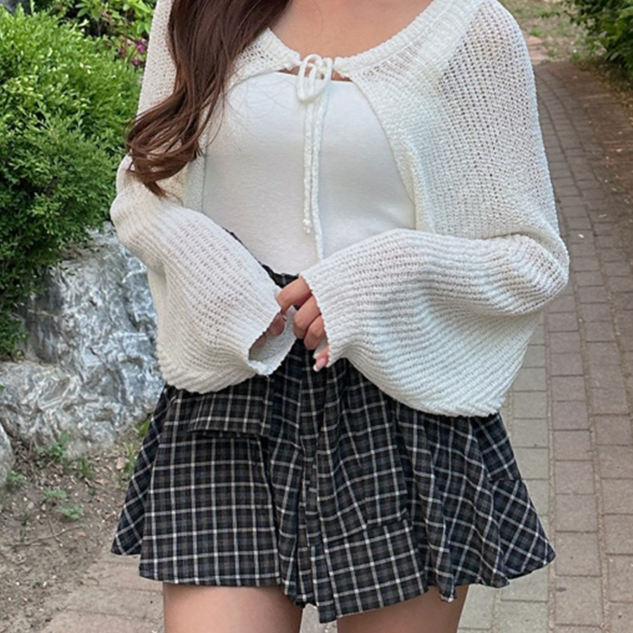 Клетчатая юбка-шорты с запахом и завязками Kiri