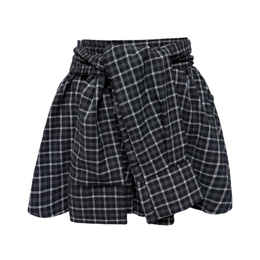 Клетчатая юбка-шорты с запахом и завязками Kiri