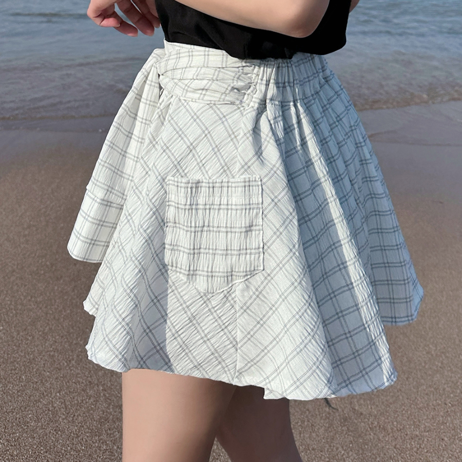 Клетчатая юбка-шорты с запахом и завязками Kiri