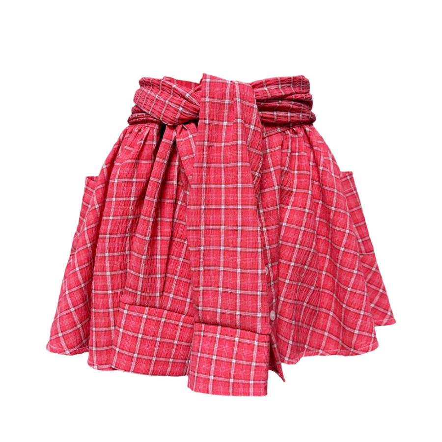 Клетчатая юбка-шорты с запахом и завязками Kiri