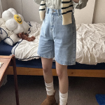 Джинсовые шорты с винтажной стиркой SummerSpring, 5/8, high-waist, big size