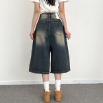 Широкие джинсовые шорты-бермуды с винтажной стиркой, 7/8, большого размера