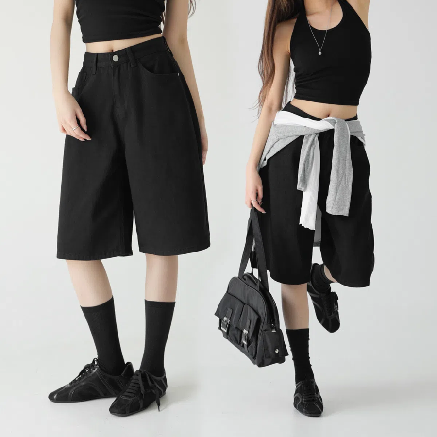 Шорты-бермуды из денима Pipi с эластичным поясом и широким кроем (5/8 длина)