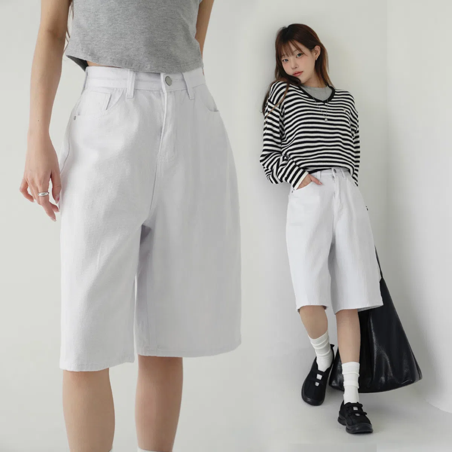 Шорты-бермуды из денима Pipi с эластичным поясом и широким кроем (5/8 длина)