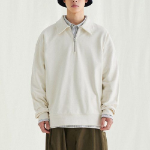 Melange Master Oversized Collar Half-Zip Sweatshirt – Cream