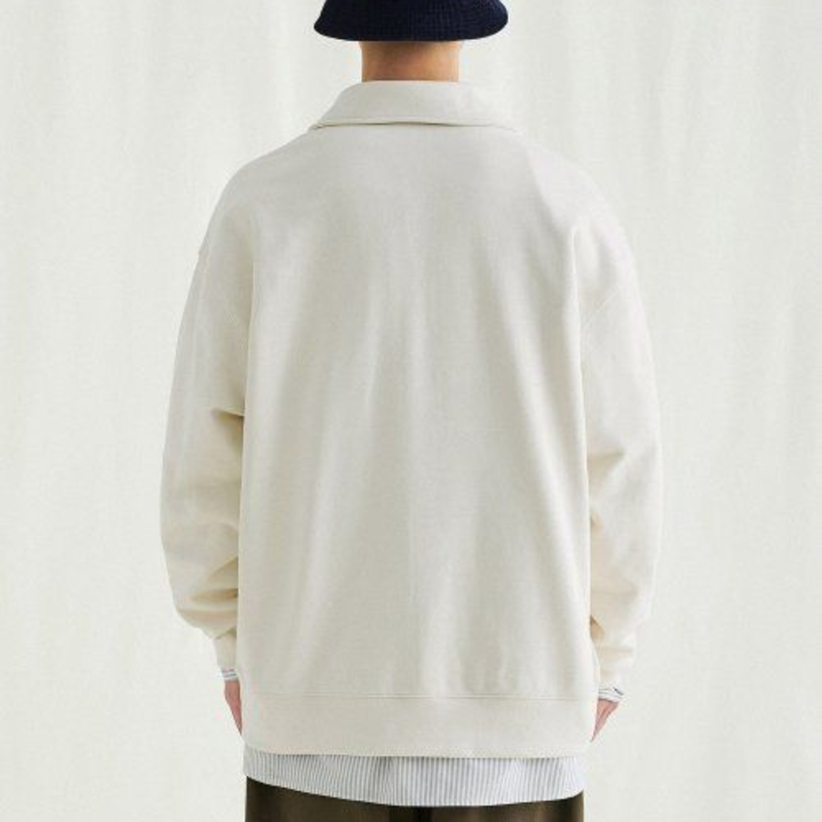 Melange Master Oversized Collar Half-Zip Sweatshirt – Cream