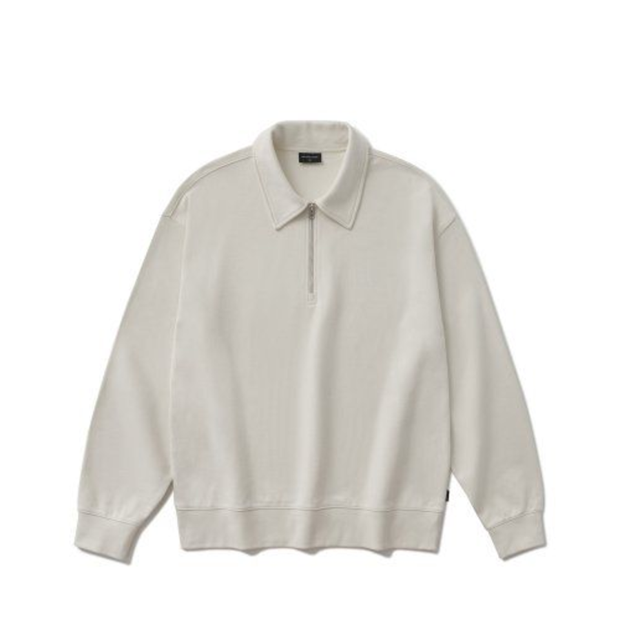 Melange Master Oversized Collar Half-Zip Sweatshirt – Cream