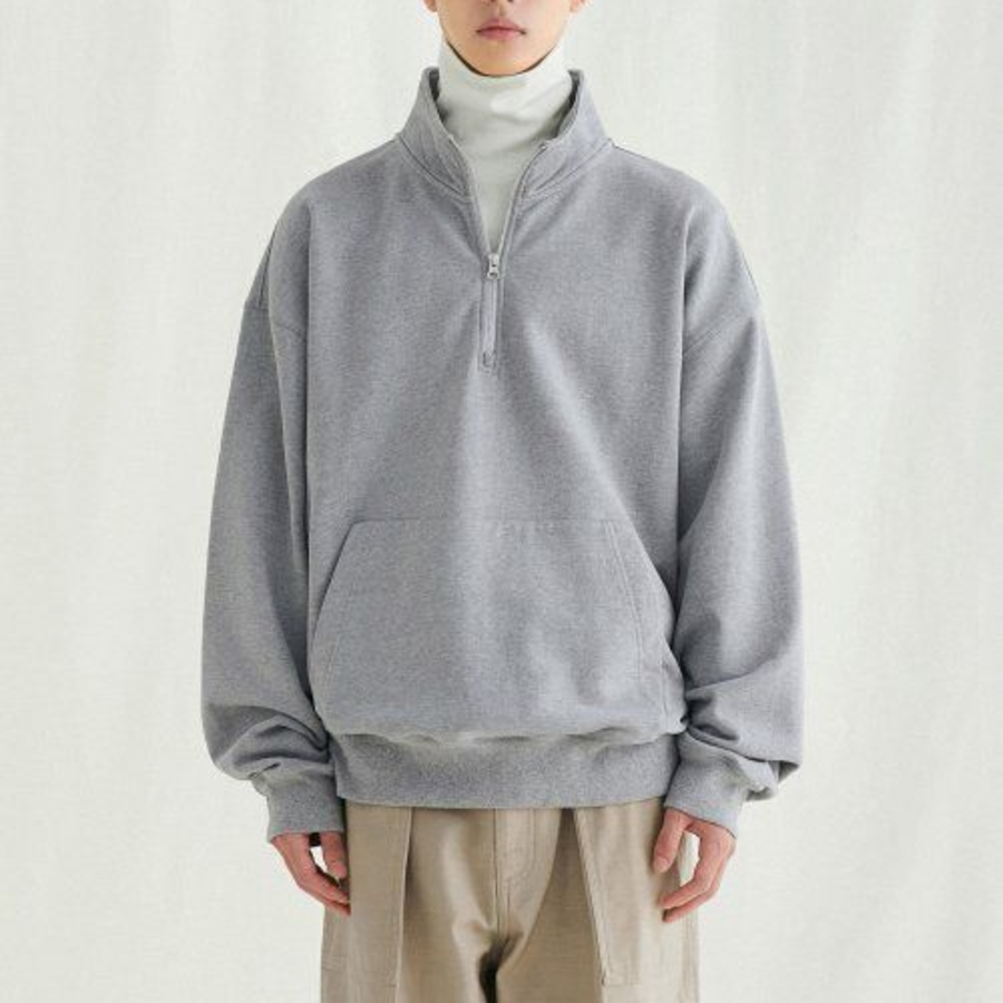 Melange Master Oversized Half-Zip Sweatshirt – Grey