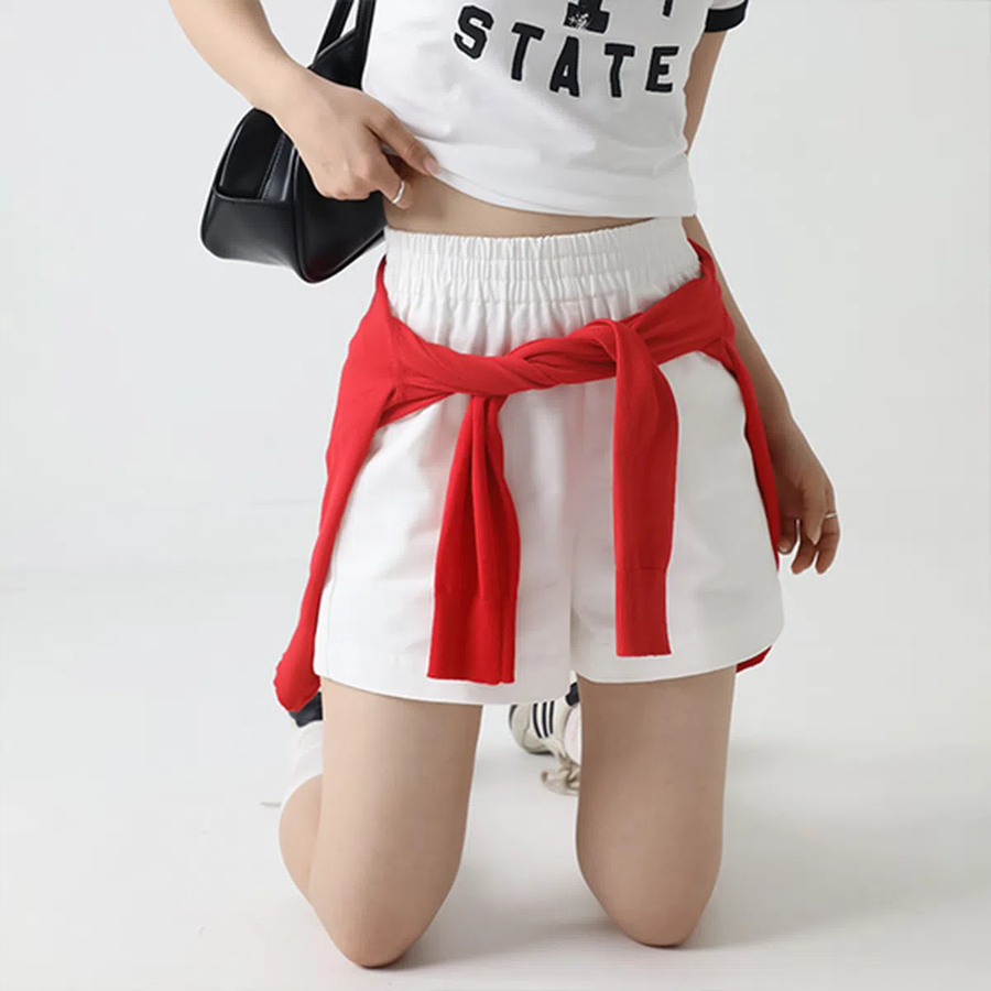 Женские хлопковые A-силуэтные шорты с эластичным поясом