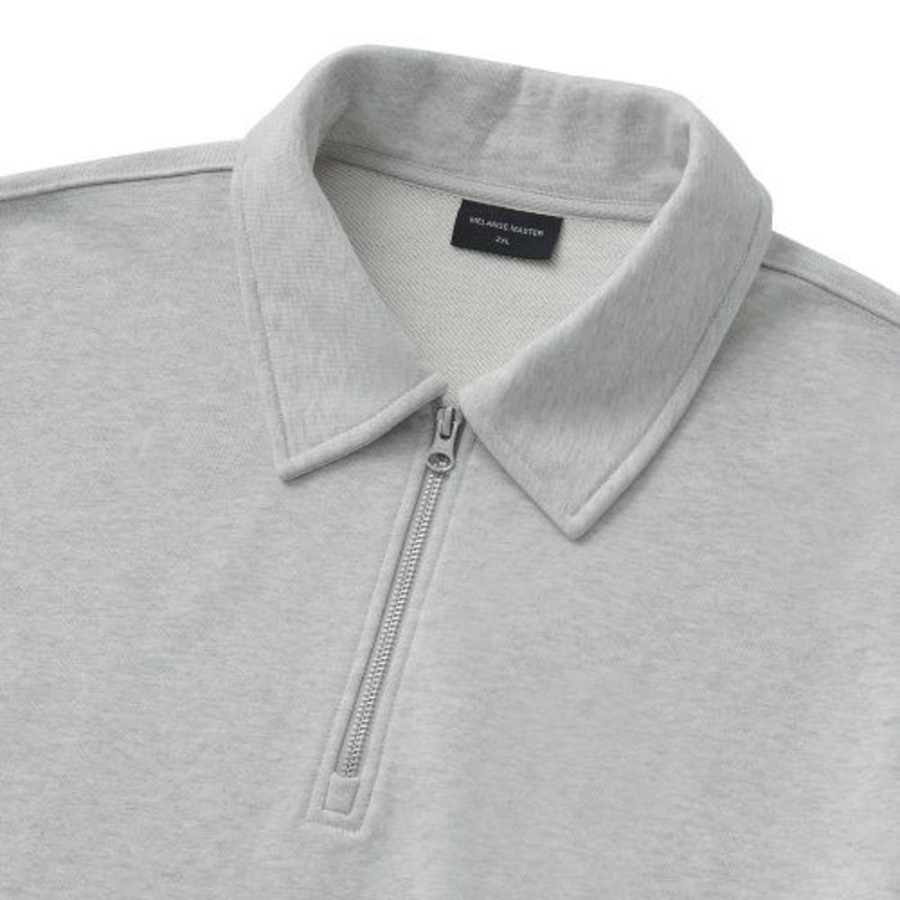 Melange Master Oversized Collar Half-Zip Hoodie – Light Grey