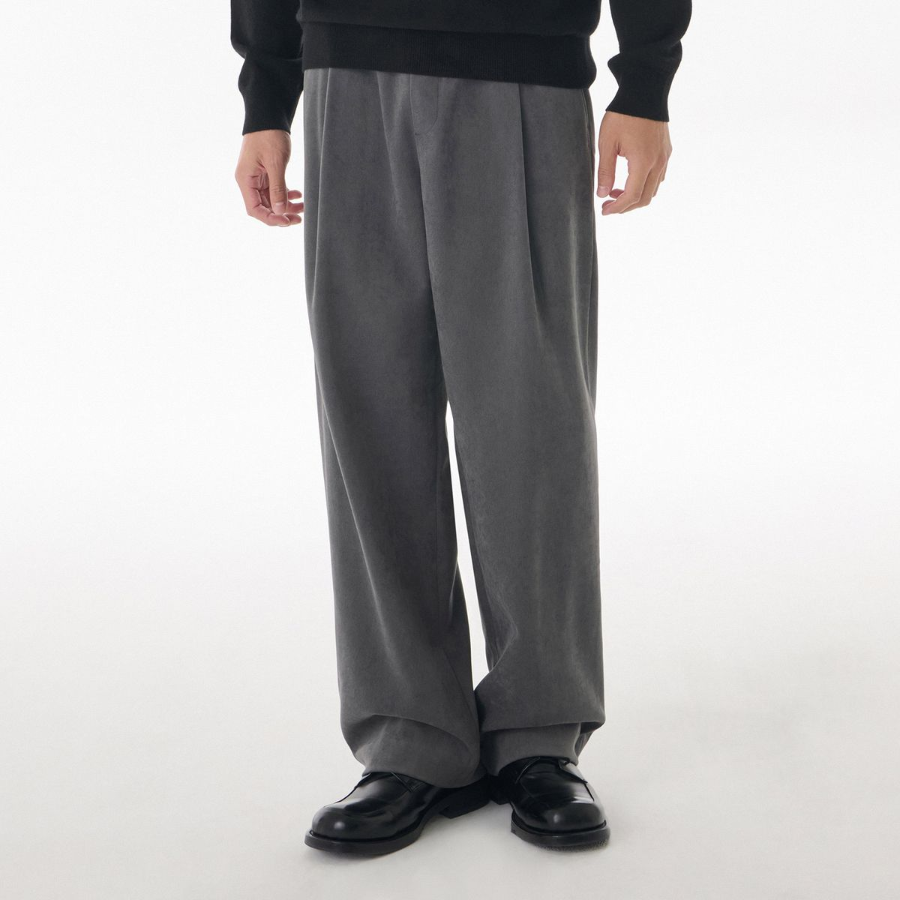 [Cooltandard] Brushed One Tuck Wide Banding Pants [Gray]
