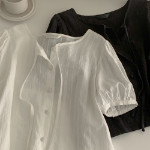 Cherry Blossom Puff Strap Short-Sleeve Blouse