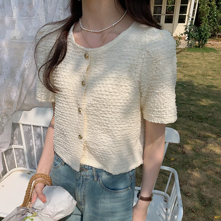 French Embossed Cardigan Blouse