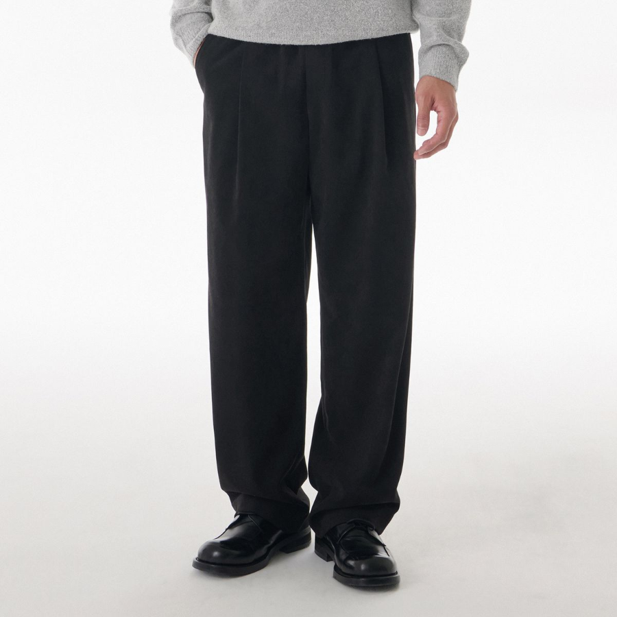 [Cooltandard] Brushed One Tuck Wide Banding Pants [Black]