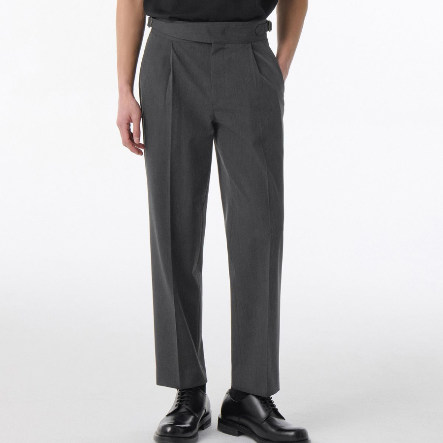 [Cooltandard] Classic Adjust One Tuck Tapered Slacks [Charcoal Gray]