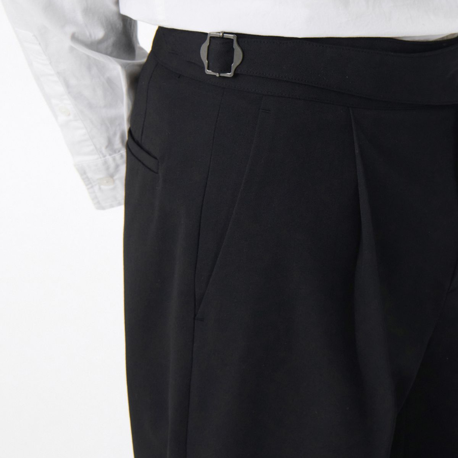 [Cooltandard] Classic Adjust One Tuck Tapered Slacks [Black]