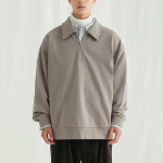 Melange Master Oversized Collar Half-Zip Sweatshirt – Greyish Beige