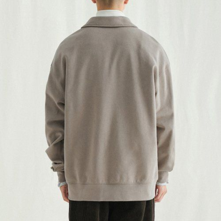 Melange Master Oversized Collar Half-Zip Sweatshirt – Greyish Beige