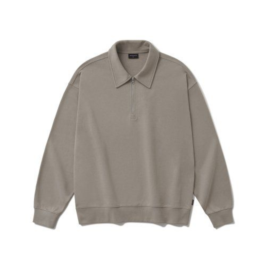 Melange Master Oversized Collar Half-Zip Sweatshirt – Greyish Beige