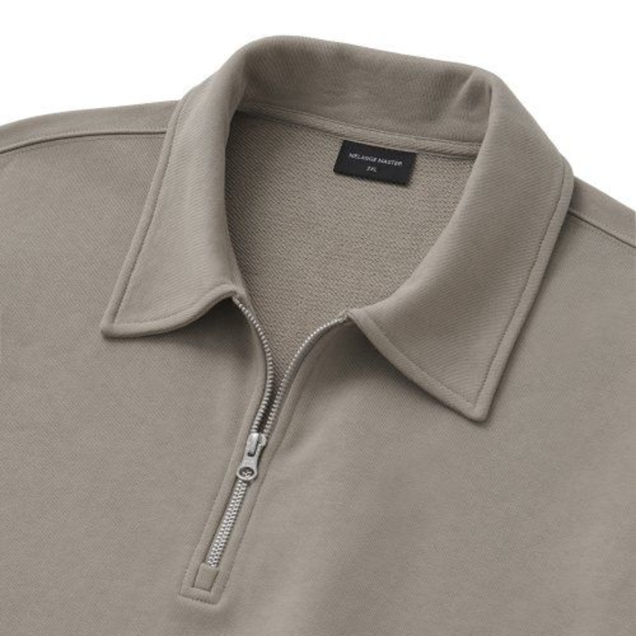Melange Master Oversized Collar Half-Zip Sweatshirt – Greyish Beige