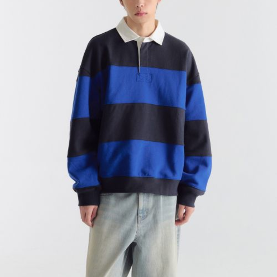 Musinsa Standard Oversized Stripe Rugby Sweatshirt – Navy/Blue