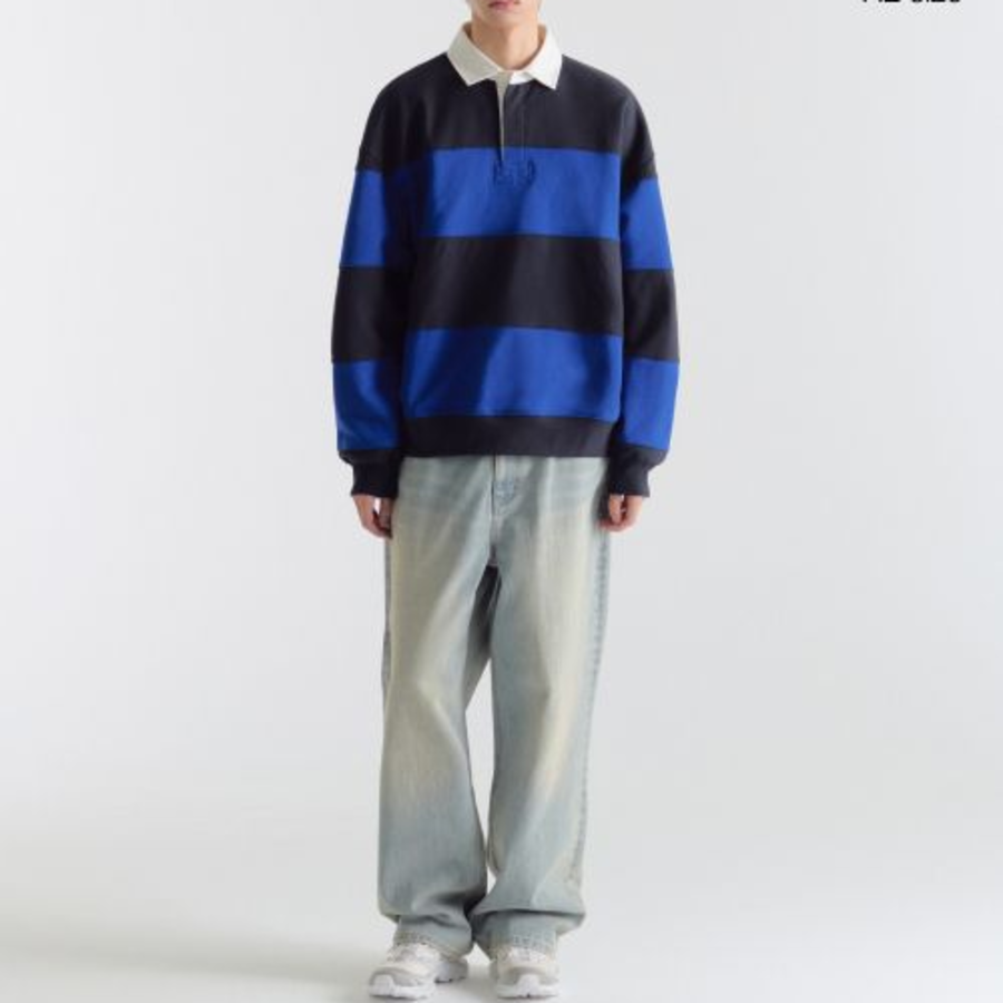 Musinsa Standard Oversized Stripe Rugby Sweatshirt – Navy/Blue