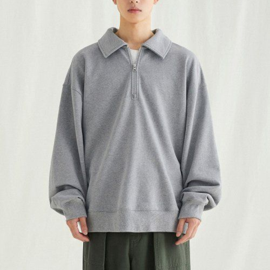 Melange Master Oversized Collar Half-Zip Hoodie – Grey