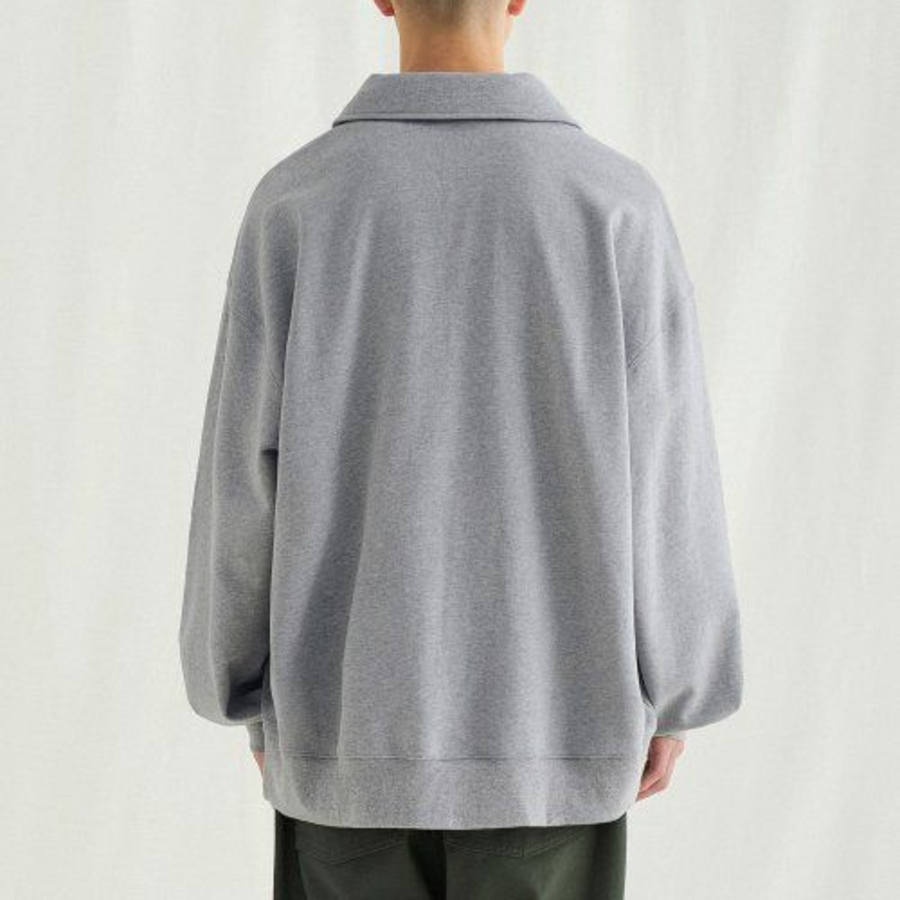 Melange Master Oversized Collar Half-Zip Hoodie – Grey