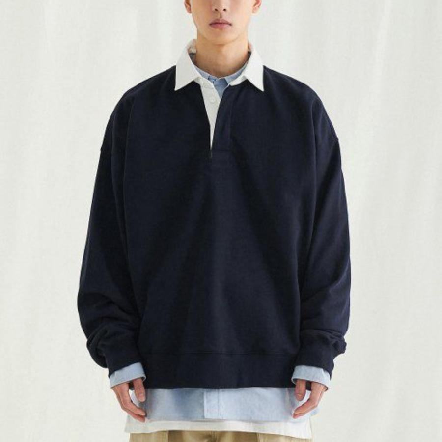 Melange Master Big Oversized Rugby Sweatshirt – Navy