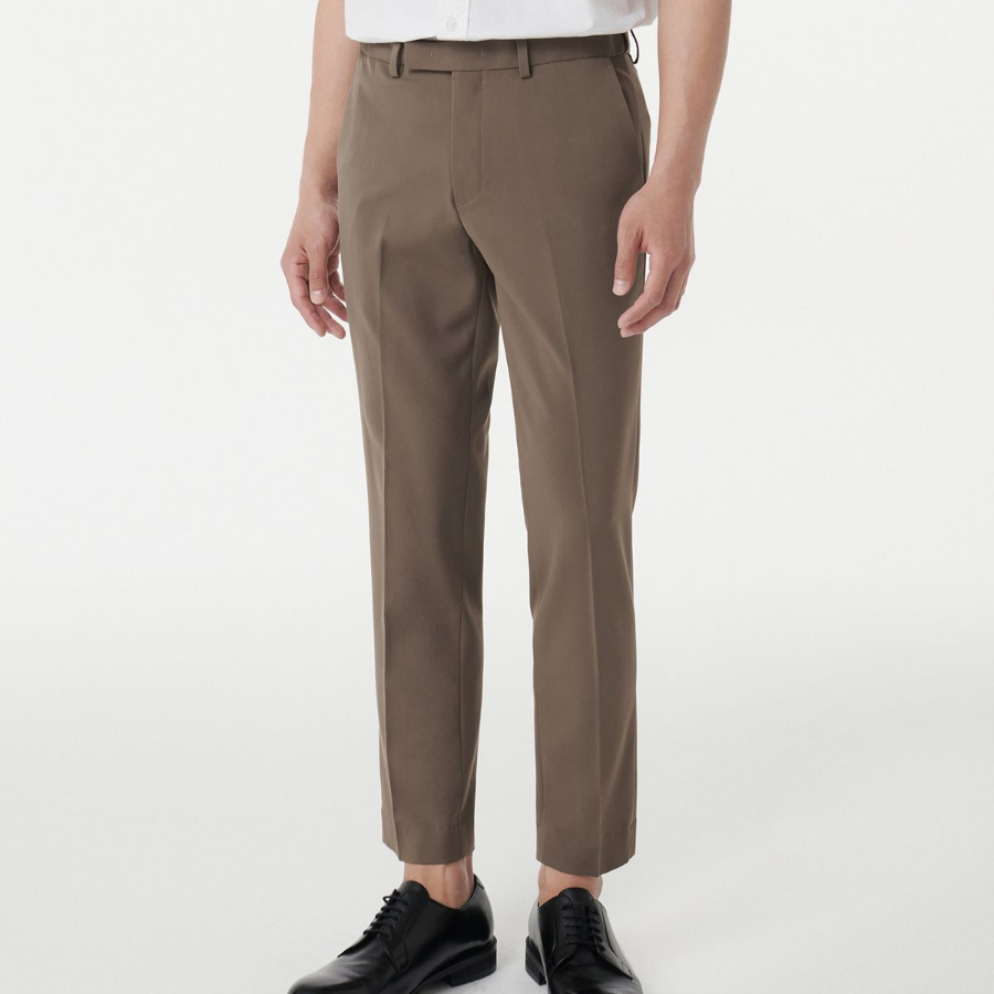 [Cooltandard] Tapered Hidden Banding Crop Slacks [Dusty Beige]