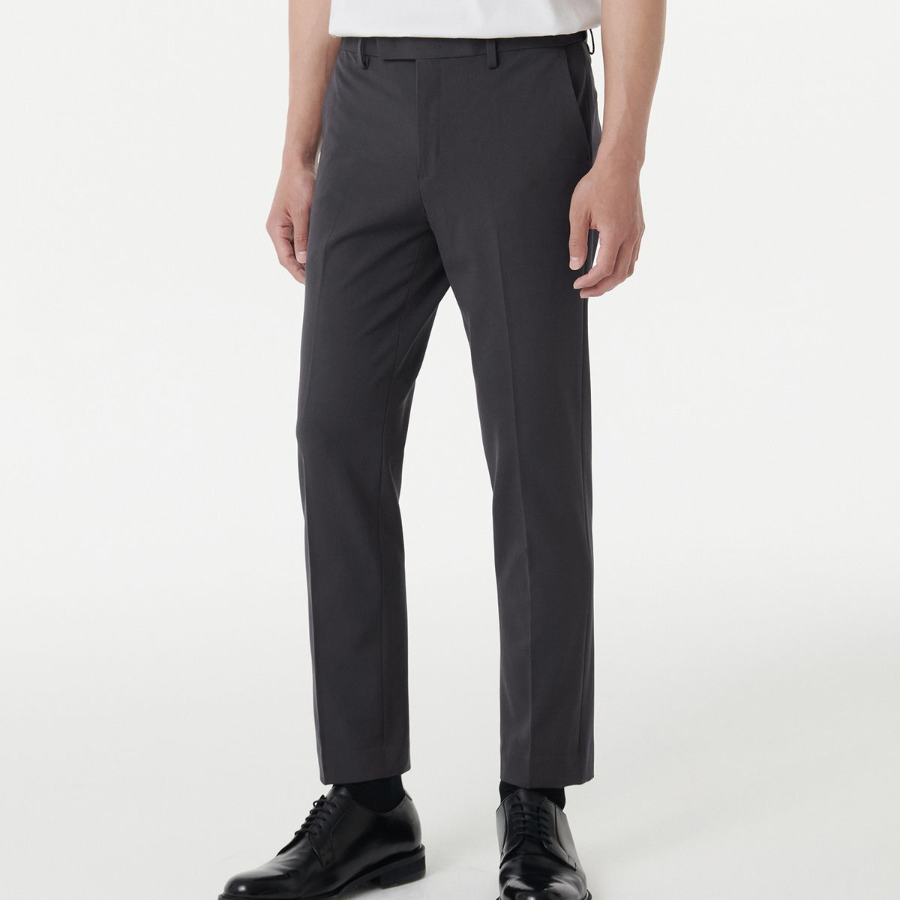 [Cooltandard] Tapered Hidden Banding Crop Slacks [Gunmetal]