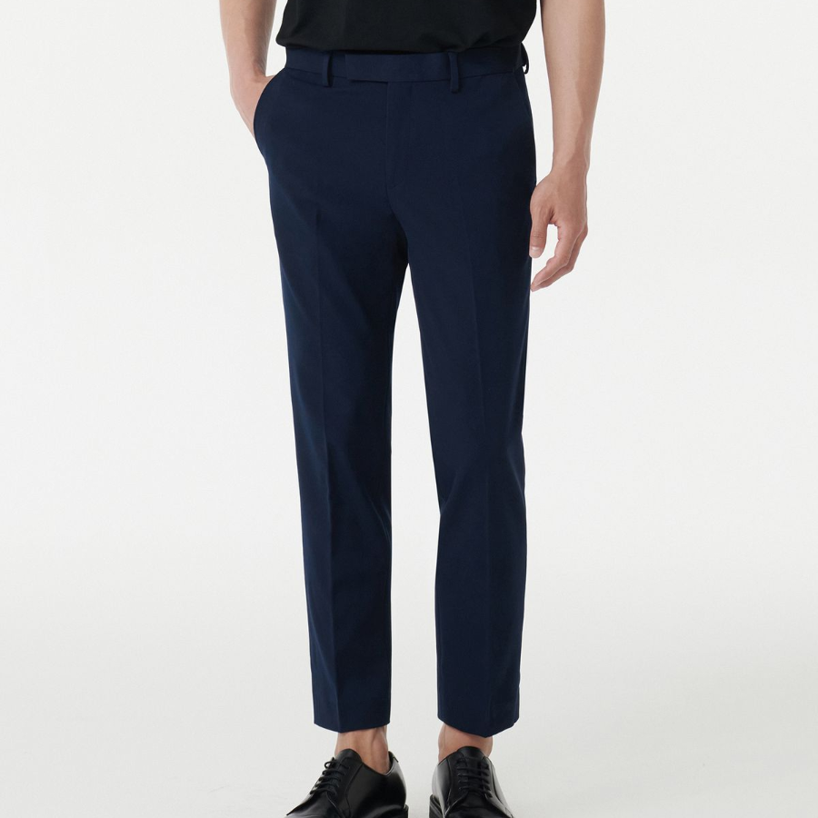 [Cooltandard] Tapered Hidden Banding Crop Slacks [Deep Blue]