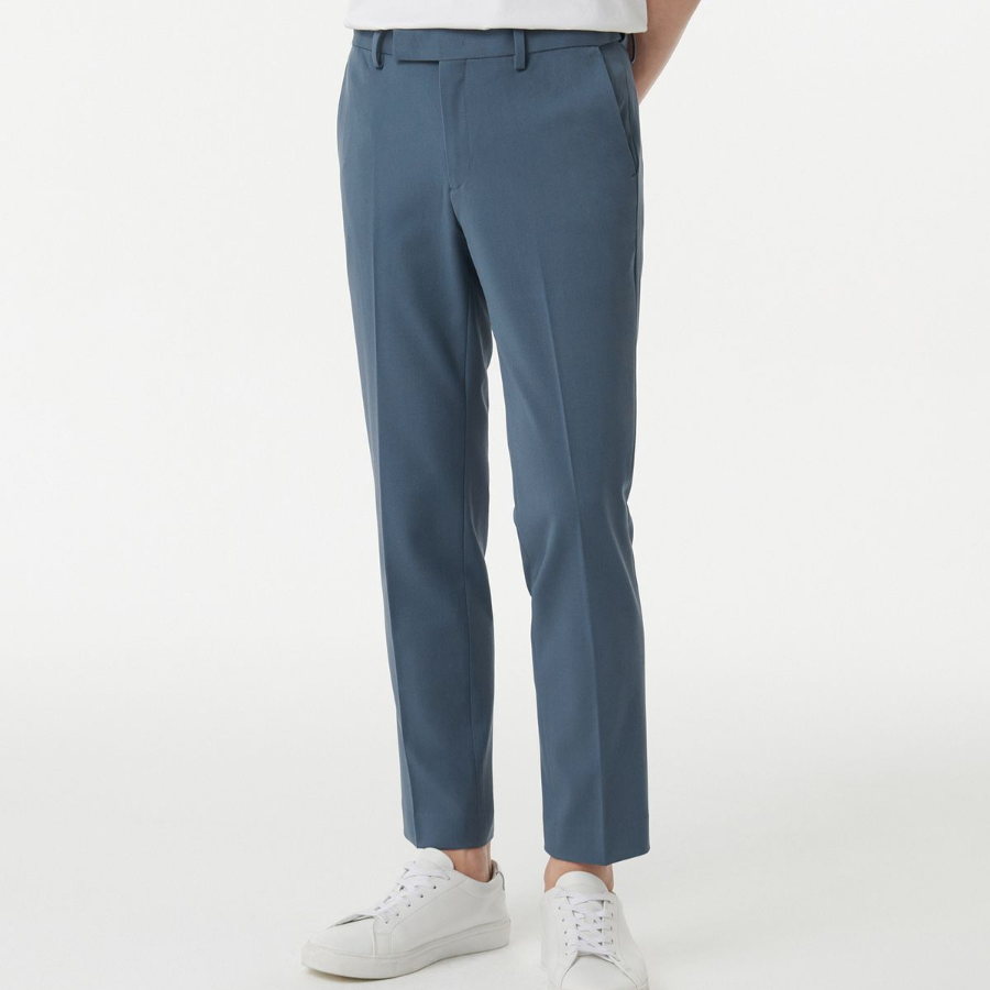 [Cooltandard] Tapered Hidden Banding Crop Slacks [ Blue]