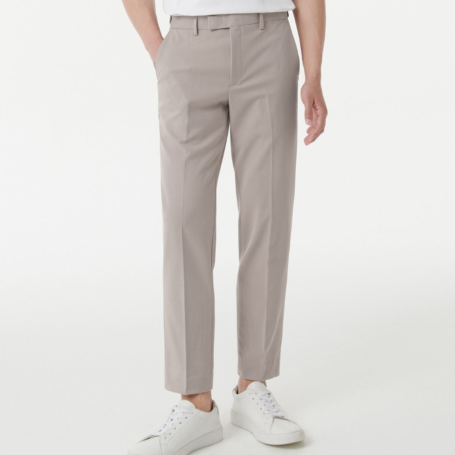 [Cooltandard] Tapered Hidden Banding Crop Slacks [Light Beige]