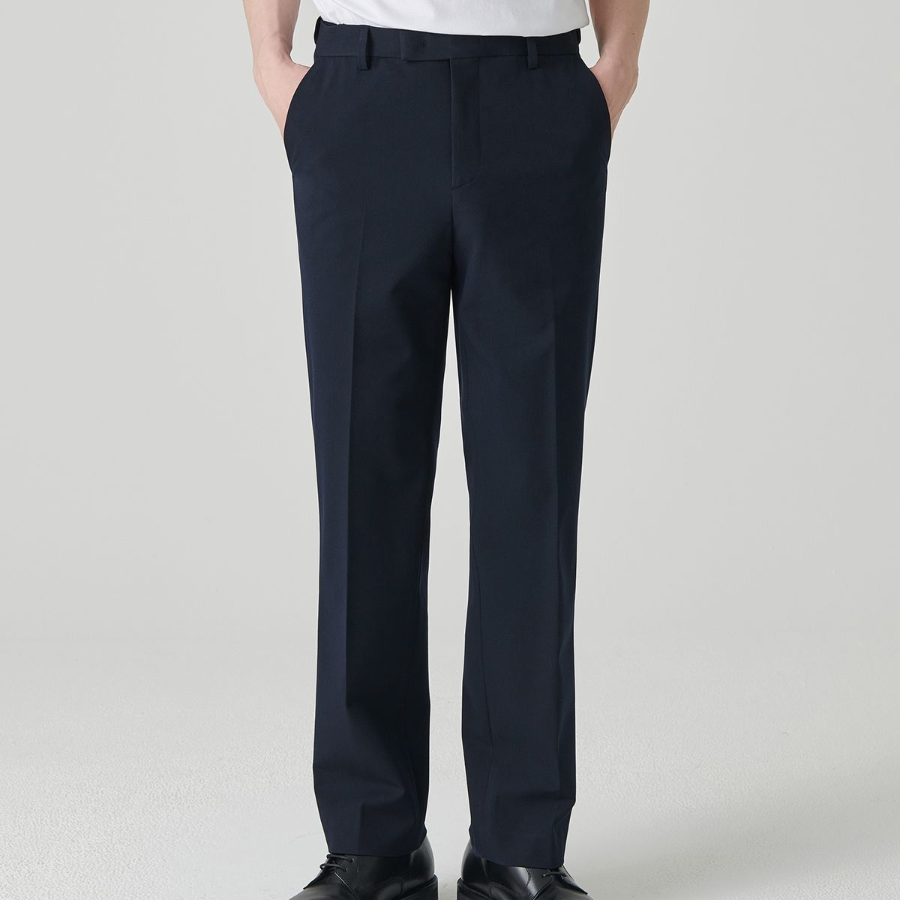 [Cooltandard] Straight Hidden Banding Slacks [Navy]