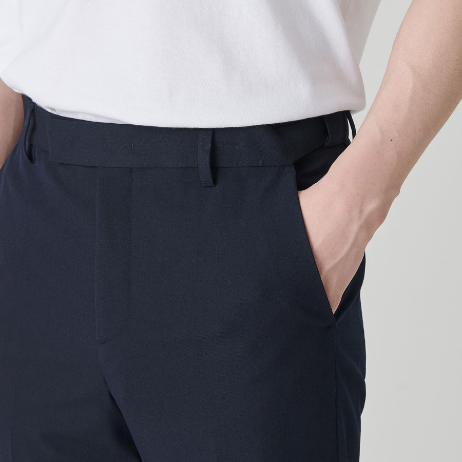 [Cooltandard] Straight Hidden Banding Slacks [Navy]