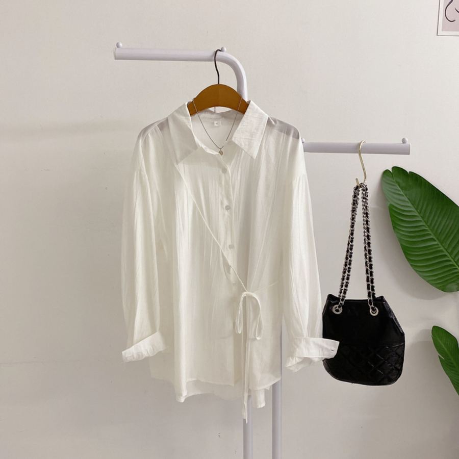 Seoldeumil – рубашка Pleated Diagonal Ribbon Wrap Shirt