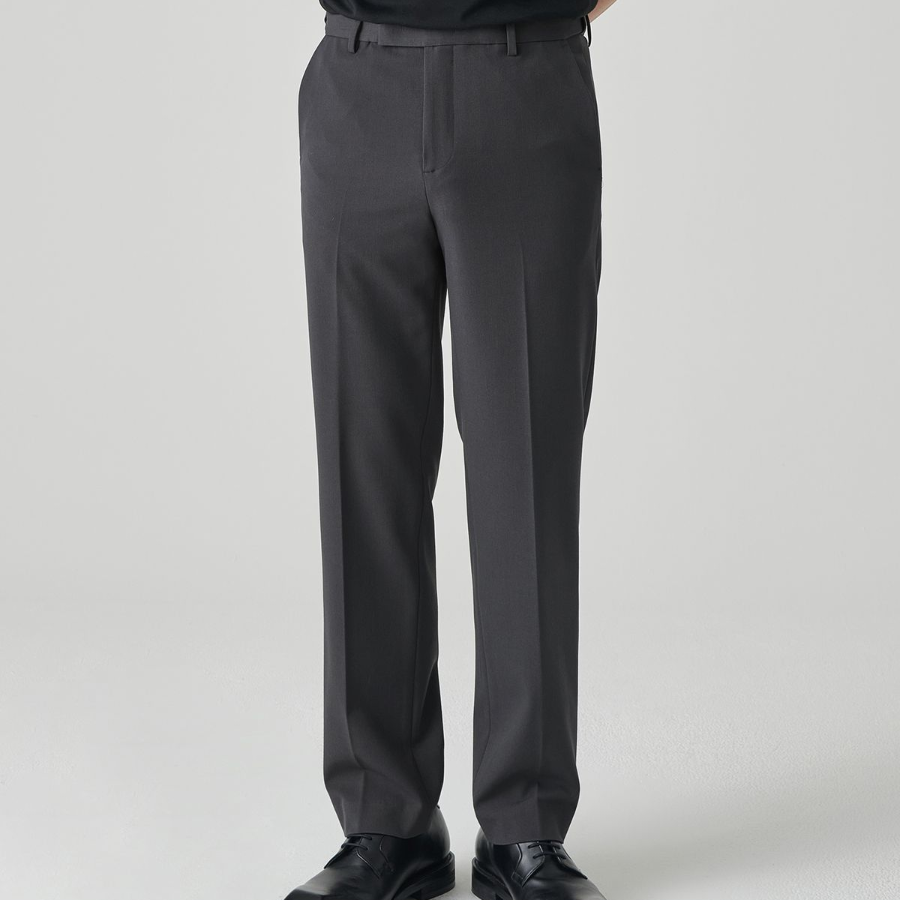 [Cooltandard] Straight Hidden Banding Slacks [Gunmetal]