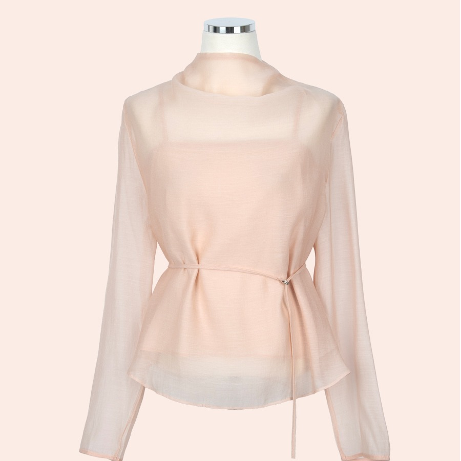 Flona – блузка Sheer Semi-High Neck Belted Blouse