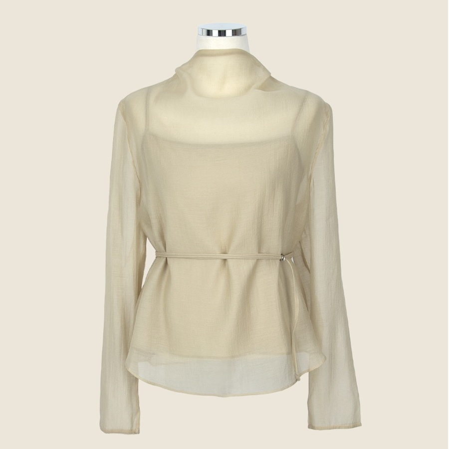 Flona – блузка Sheer Semi-High Neck Belted Blouse