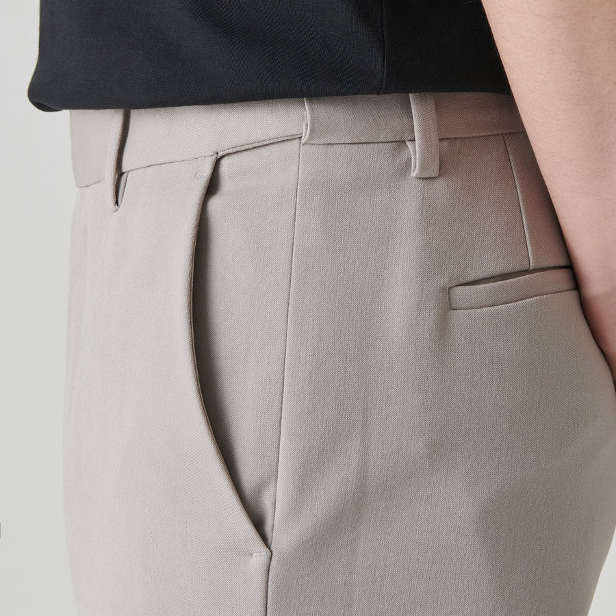 [Cooltandard] Straight Hidden Banding Slacks [Light Beige]