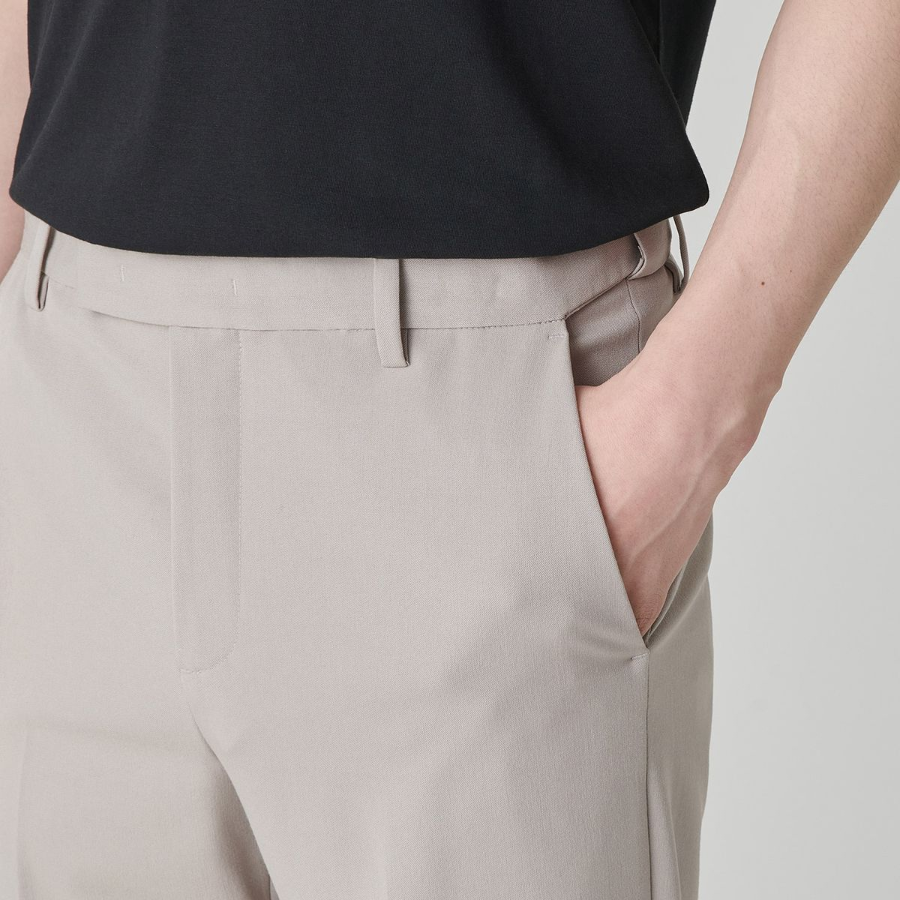 [Cooltandard] Straight Hidden Banding Slacks [Light Beige]