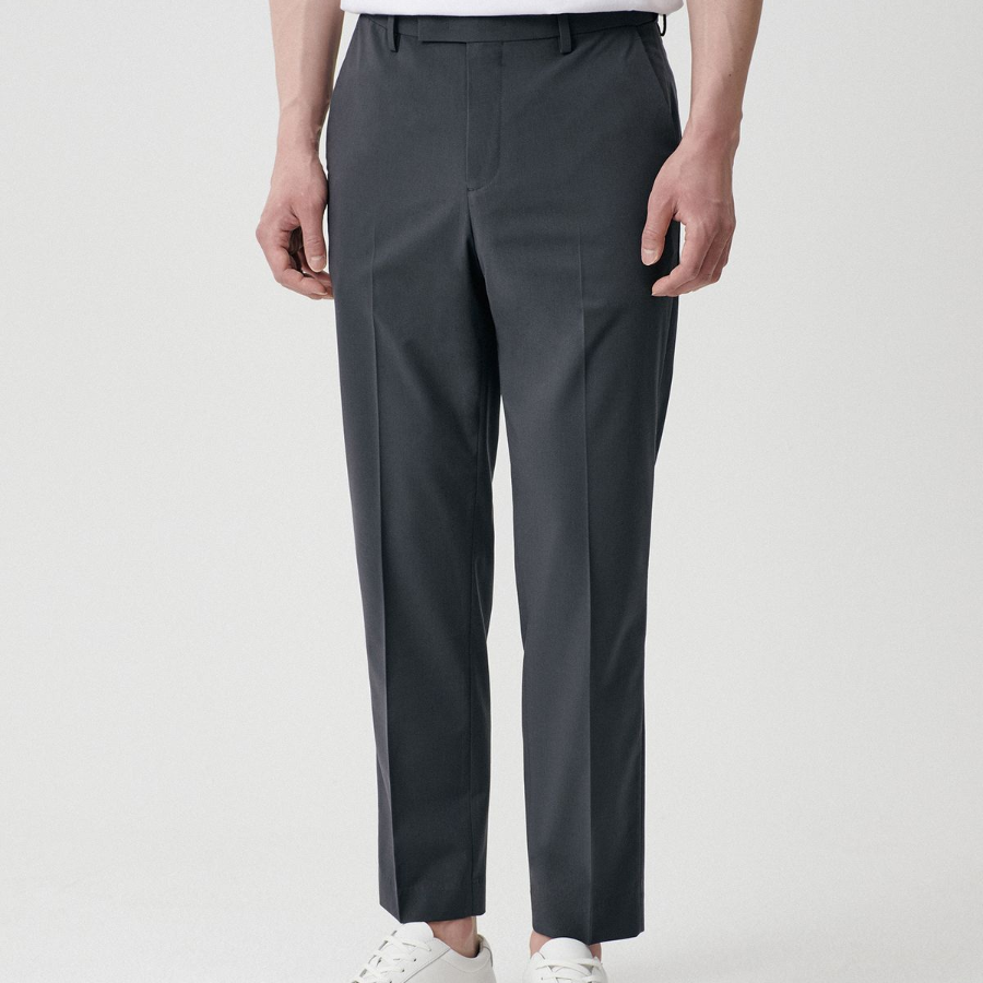 [Cooltandard] Relaxed Tapered Hidden Banding Crop Slacks [Gray]